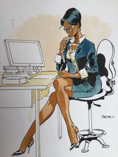 Meynet, Félix | Meynet, Félix - Dessin original couleur - Rêveries devant l’Ordinateur | Catawiki