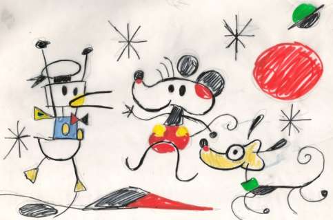 Tony Fernandez, Disney Artist | Mickey, Donald & Pluto inspired by MirÃ³ - Original Preliminary Sketch - Signed by Tony Fernandez | Catawiki