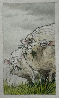 ORIGINAL DE CHRISTIAN PATY - LE PRE DERRIERE L’EGLISE - LES MOUTONS N°1 | Pulp’s