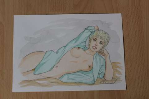 Renaud Denauw | Jessica Blandy - Superbe aquarelle érotique de Renaud Denauw - Format: 29,5 x 21 cm. | Catawiki