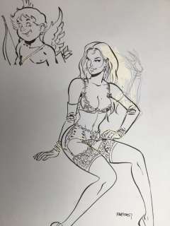 Meynet, Félix | Meynet, Félix - Dessin original - En Attendant l’Amour | Catawiki