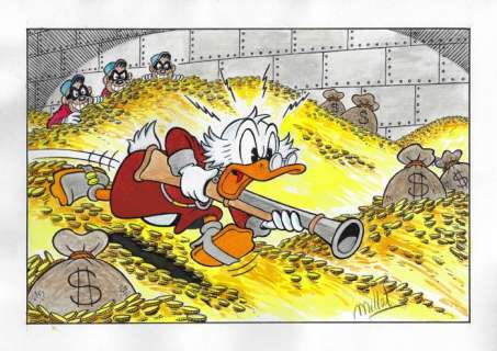 Millet | Scrooge McDuck & The Beagle Boys - Original Drawing - Millet - Size: 21 x 29,5 cm | Catawiki