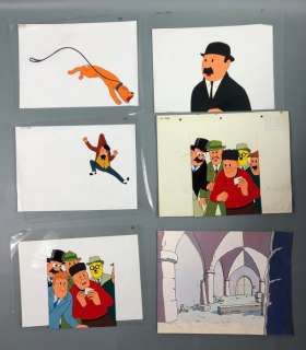 Hergé | Tintin - 5X celluloïdes + 1X décor gouache Belvision - Le trésor de Rackham le Rouge - Divers personnages - (1963) | Catawiki