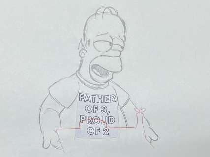 Matt Groening | The Simpsons - Original drawing of Homer Simpson, ’Father of 3, proud of 2’ | Catawiki