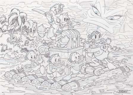 Julian Jordan | Julian Jordan - Ducktales - Scrooge McDuck - Raft in Danger - Size: 30 x 21 cm. A4 | Catawiki
