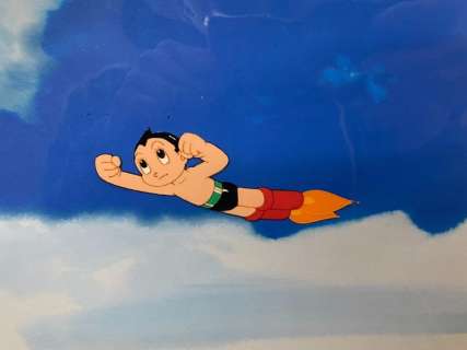 Tezuka Productions | Astro Boy (1980-81) - Original animation cel and drawing of Astro Boy with Copy Background | Catawiki