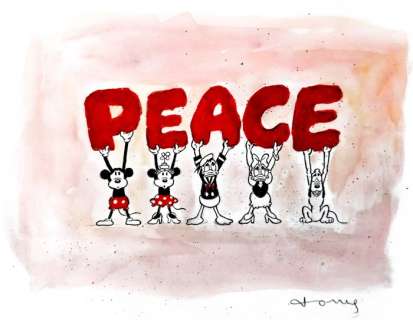 Tony Fernandez, Disney Artist | Disney Family Promoting PEACE - Original Painting - Tony Fernandez Signed - Original Art | Catawiki