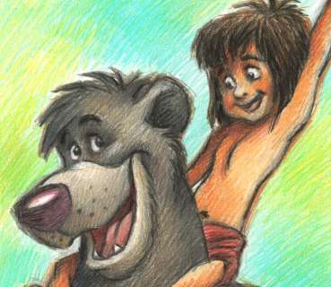 Joan Vizcarra | The Jungle Book: Mowgli & Baloo - Original Drawing - Signed by Joan Vizcarra - Coloured pencil Art | Catawiki