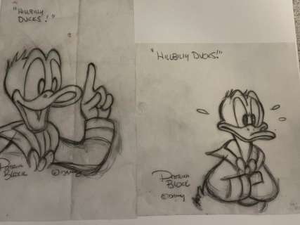 Patrick Block | 2 original pencil studies by American Disney artist Patrick Block. - Hillbilly Ducks - Page volante - Exemplaire unique - (2000) | Catawiki