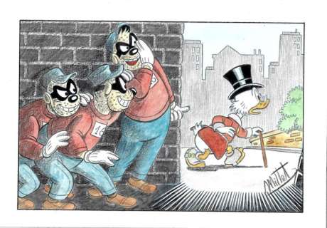 Millet | Scrooge McDuck - "Followed by the Beagle Boys" - Signed Original Drawing by Millet | Catawiki