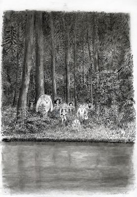 Catherine Meurisse | LE CLAN DE WALDEN – ILLUSTRATION ORIGINALE DE COUVERTURE | Galerie Barbier