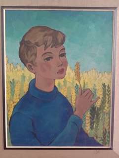 Evany | Evany - Peinture originale - Enfant dans un champ de blés | Catawiki