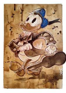 Guti, Coffee Artist | Sailor Donald Duck w/ Violin - Original Coffee Painting - 32 x 23 cm - Guti Signed - Coffee Art - Original Artwork | Catawiki