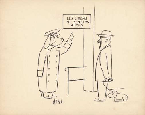 Chaval | Les chiens ne sont pas admis - Encre de Chine sur papier | Huberty Breyne Gallery