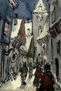 Pieck, Anton | Anton Pieck (1895-1987) - Originele opzet in aquarel voor Kerstkaart - Engels stadstafereel - (1945/1950) | Catawiki