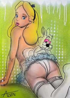 Alvin Silvrants | Big Butt Alice in Wonderland - Original painting in colour by Alvin Silvrants | Catawiki