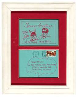 BATMAN CREATOR BOB KANE FRAMED CHRISTMAS CARD ORIGINAL ART W/BATMAN & ROBIN. | Hake’s