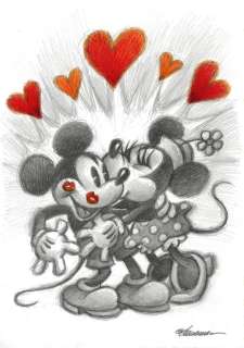 Joan Vizcarra | Mickey & Minnie Mouse: Happy Valentine’s Day! - Original Drawing - Joan Vizcarra - Pencil Art - Original Artwork | Catawiki