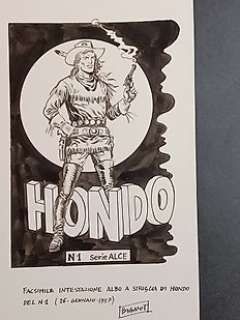 Franco Bignotti | Hondo - Franco Bignotti - 1x Illustrazione celebrativa dedicata alla testatina a striscia del n. 1 - Page volante - Exemplaire unique - (1987) | Catawiki