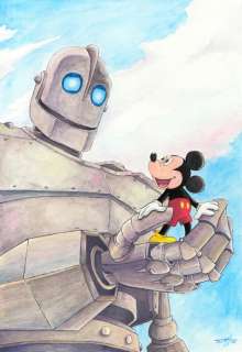 Jordi Juan | Mickey Mouse - Tribute to "The Iron Giant" (1999 Film) - Original Painting - Jordi Juan Pujol - Signed Front and Back - Watercolor Art - Original Artwork | Catawiki
