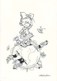 Krings, Jean-Marc / Zidrou - Krings, Jean-Marc - Dessin original - Le monde de Bob et Bobette avec Fanfreluche , Sidonie, monsieur Lambique et Jérôme