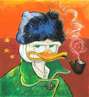 Tony Fernandez, Disney Artist | Donald Duck Inspired By Van Gogh "Self-Portrait with Bandaged Ear and Pipe" (1889) - Original Painting - Tony Fernandez Signed - Acrylic Art - Original Artwork | Catawiki
