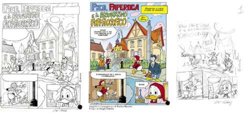 Sergio Cabella, Monica Manzoni | Topolino I TL 3464-4 - Pico, Paperoga e il bizzarrismo fuffilosofico - inked front page + sketch by Sergio Cabella - (2022) | Catawiki