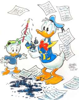 Alessandro Gottardo | Donald Duck - "Duck calligraphy" - Signed original watercolour drawing by Alessandro Gottardo - (2022) | Catawiki