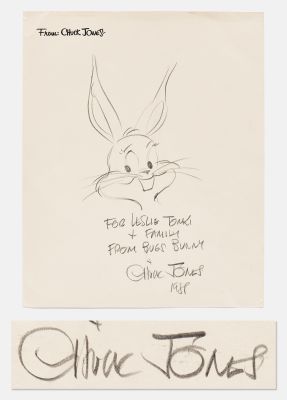 Chuck Jones Signed Sketch of Bugs Bunny -- Measuring Over 8’’ x 10’’ | Nate Sanders