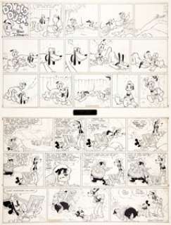 Floyd Gottfredson Donald Duck and Mickey Mouse Matching Set of Sunday Comic Strips Original Art dated 10-3-37 -