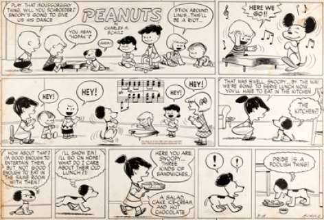 Charles Schulz Peanuts Sunday Comic Strip Original Art dated 3-15-53 (United Feature Syndicate, 1953). Young pup - | Heritage
