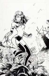 Tony Daniel and Alex Garner Razor Cover Original Art (1997). A provocative pose on this cover for an unidentified -