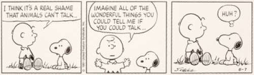 Charles Schulz Peanuts Daily Comic Strip Original Art dated 8-7-91 (United Feature Syndicate, 1991). "What - | Heritage