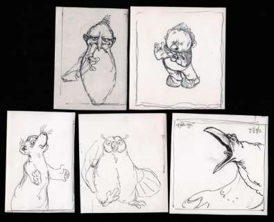 Dulieu, Jean | Dulieu, Jean - 5 x originele tekening - Bijfiguren uit Paulus de Boskabouter - (1976/1977) | Catawiki