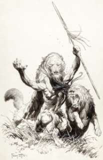 Frank Frazetta "The Fierce Beasts Were Upon the Thurian Simultaneously" Illustration Original Art - | Heritage