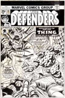 Gil Kane and John Romita Sr. Defenders #20 Cover Original Art (Marvel, 1975). That bashful blue-eyed idol - | Heritage