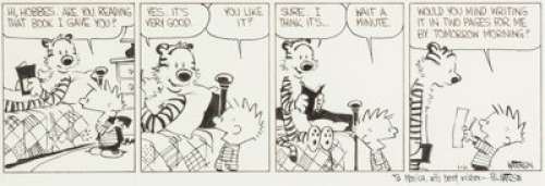 Bill Watterson Calvin and Hobbes Daily Comic Strip Original Art dated 1-6-87 (Universal Press Syndicate, 1987). - | Heritage