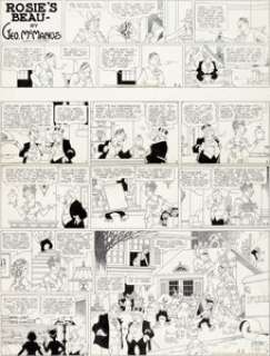 George McManus Bringing Up Father and Rosie‘s Beau Sunday Comic Strip Original Art dated 3-2-41 (King -