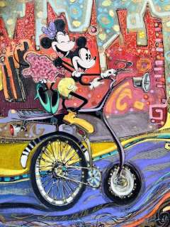 Max Pedreira | Mickey and Minnie Mouse Cycling in Love - Oil Painting on Canvas - 80 x 3 x 60 cm - Max Pedreira - Signed - Original Art | Catawiki