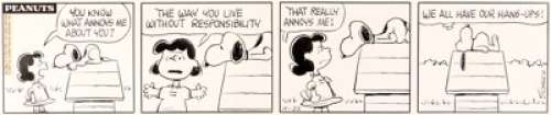 Charles Schulz Peanuts Daily Comic Strip Lucy and Snoopy Original Art dated 11-22-67 (United Feature Syndicate, 19... | Heritage