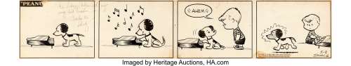 Charles Schulz - Peanuts Daily Comic Strip Snoopy and Schroeder Original Art dated 5-2-52 (United Feature Syndicate, 1952).