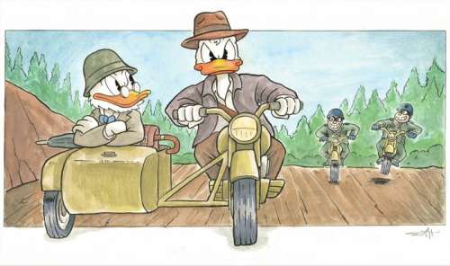 Jordi Juan Pujol | Donald Duck & Scrooge McDuck - Indiana Jones and the Last Crusade - Original Painting - Jordi Juan Pujol - Watercolor Art - Hand Made Paper - Original Artwork | Catawiki