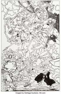 Sakai, Stan - Stan Sakai - Usagi Yojimbo and the Teenage Mutant Ninja Turtles Pin-Up Illustration Original Art (c. 2010s)....