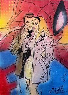 Alvin Silvrants | Iconic Romita Spiderman Gwen and Peter “pop art” - Original drawing in colour by Alvin Silvrants | Catawiki
