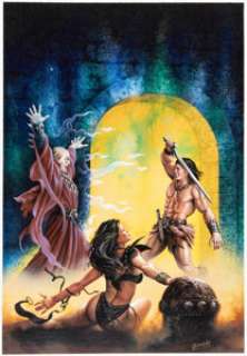 Cabral, Ciruelo - Ciruelo Cabral Conan and the Emerald Lotus Paperback Cover Original Art (Tor, 1995)....
