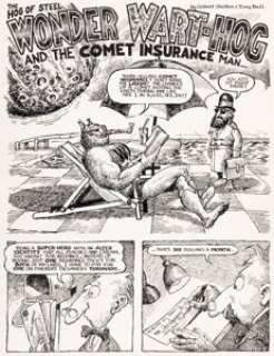 Shelton, Gilbert - Gilbert Shelton Drag Cartoons #46 Complete 5-Page Story "Wonder Wart-Hog and the Comet Insurance Man" Original Art... (Total: 5 Original Art)