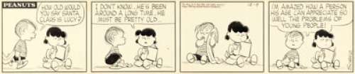 Schulz, Charles | Charles Schulz Peanuts Daily Comic Strip Linus and Lucy Original Art dated 12-9-1957 (United Feature Syndicate, 19... | Heritage
