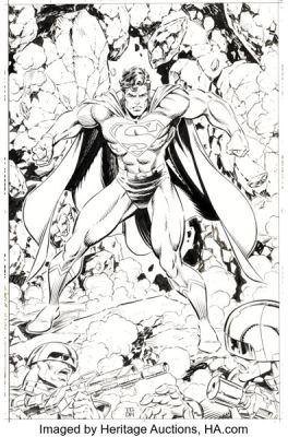 Tom Grummett and Doug Hazlewood - Superman Style Guide Illustration Original Art (DC, c. 1990).