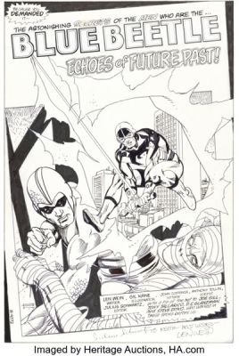 Gil Kane Secret Origins #2 Blue Beetle(s) Splash Page 1 Original Art (DC, 1986).