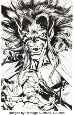 Mark Bagley and John Dell Heroes Reborn #1 Mephisto Variant Cover and Trading Card Original Art (Marvel, 2021).